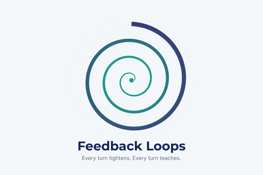 A feedback loop drawn as an inward spiral, each turn tighter and faster than the last